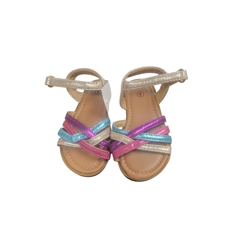 Girls Size 6 Glittery Multi-Color Strappy Sandals With Adjustable Ankle Strap Fo